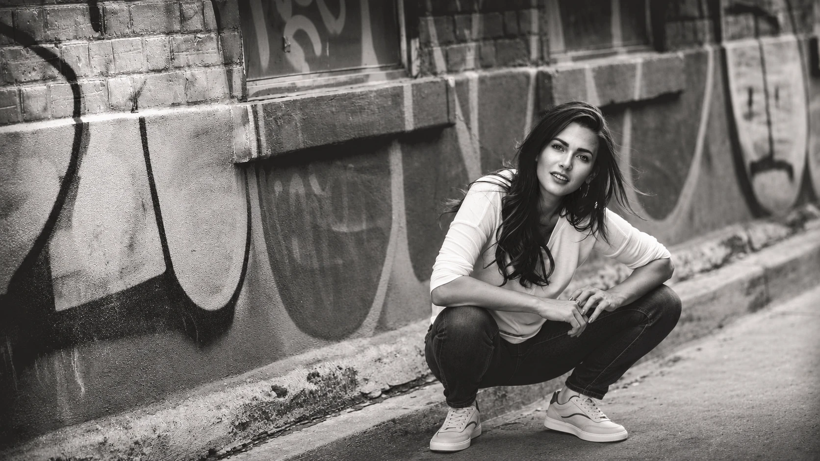 Wearing SELVA white leather sneakers on the street